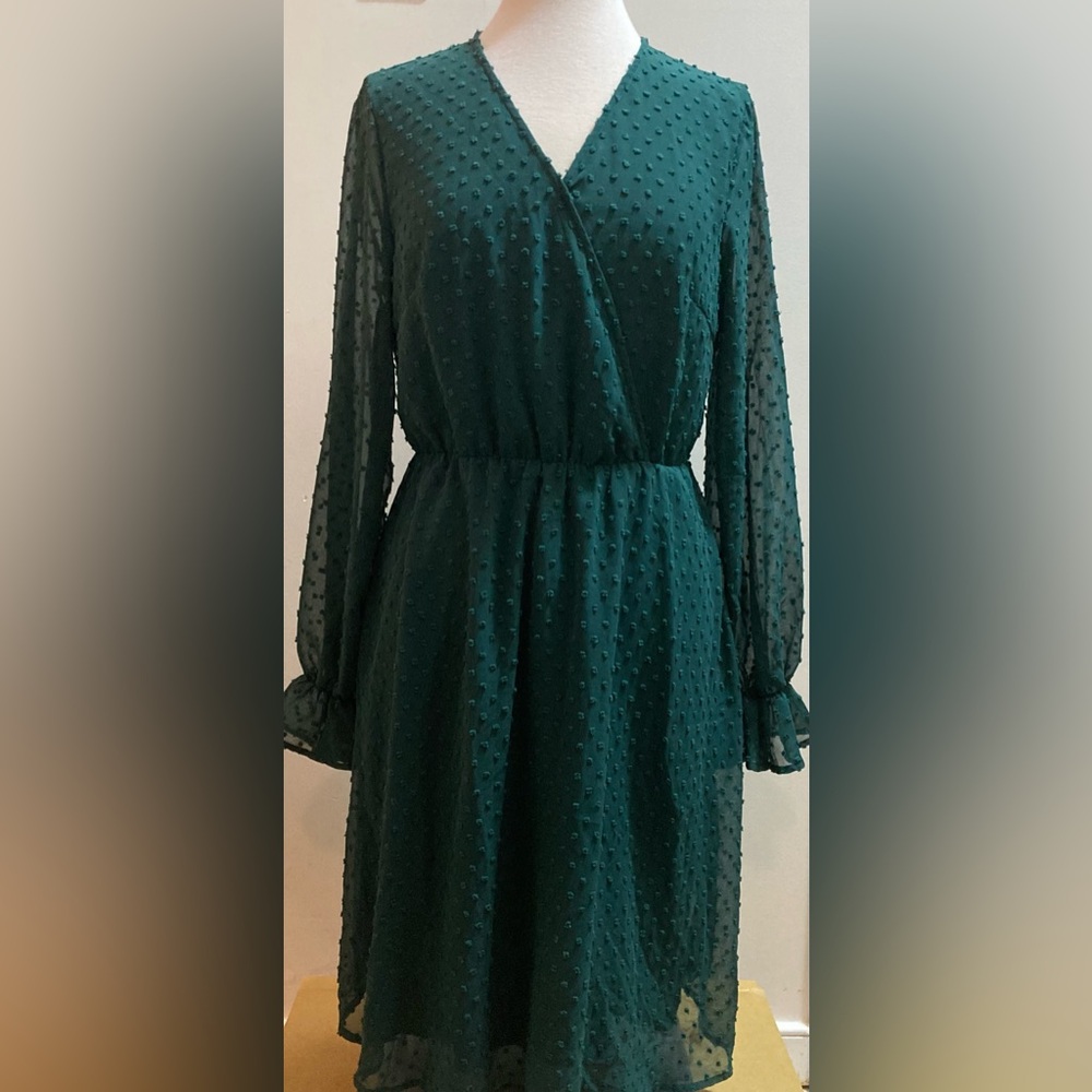 Green Dotted Swiss Dress Chiffon Flowy Dress